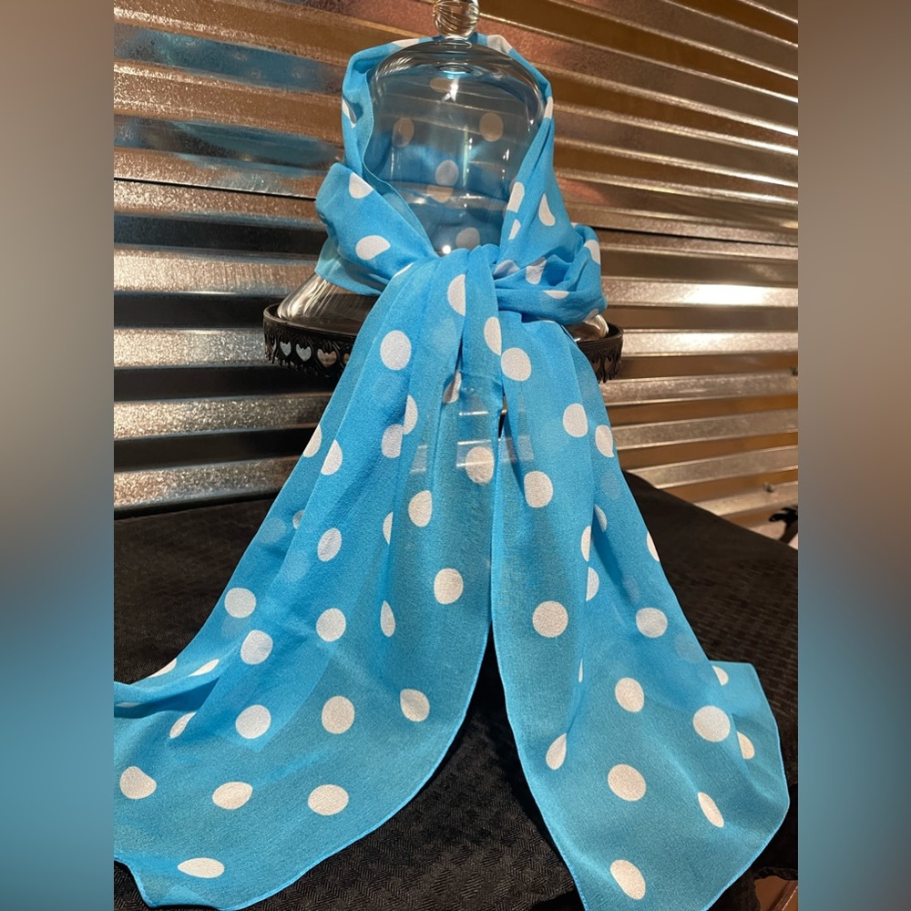 Scarf - Robin Egg Blue with White Polka Dots